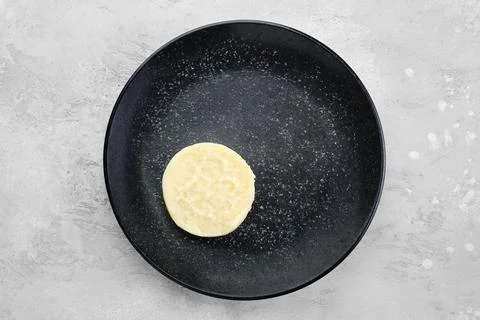 Garnish to the main dish - portion of mashed potato, top view Stock Photos