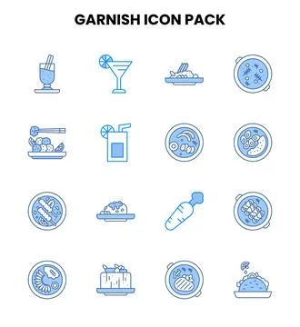 Garnish Two Colour Collection Icons Pack Stock Illustration