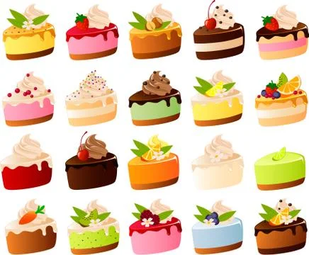 Garnished cakes Stock Illustration