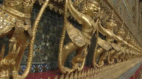 Garuda and Nagas, Wat Phra Kaew, Temple of the Emerald Buddha, Bangkok, Thailand Stock Footage 48486028