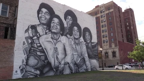 Gary, Indiana - Jackson Five Mural - downtown Stock Footage 81511955