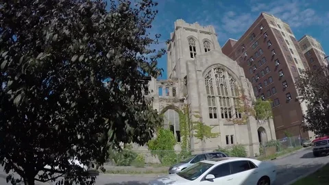 Gary, Indiana - passing the City Methodist Church - external Stock Footage 81615341