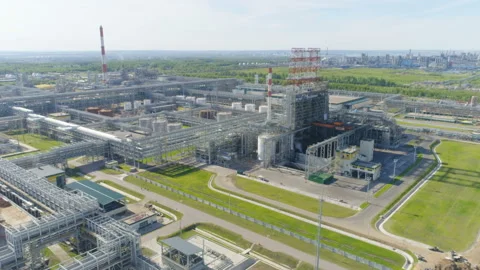 Gas and Oil Refinery Complex and Sky Panorama Stock Footage 88480650