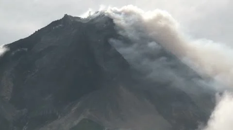 Gas And Steam Erupt From Merapi Volcano Lava Dome Stock Footage 8838384