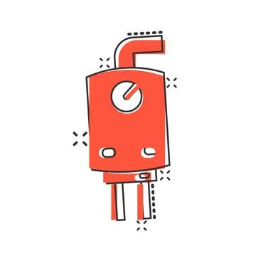 Gas boiler icon in comic style. Heater cartoon vector illustration on isolate Stock Illustration