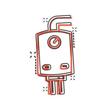 Gas boiler icon in comic style. Heater cartoon vector illustration on isolate Stock Illustration