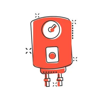Gas boiler icon in comic style. Heater cartoon vector illustration on isolate Stock Illustration