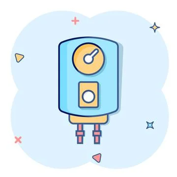 Gas boiler icon in comic style. Heater cartoon vector illustration on isolate Stock Illustration