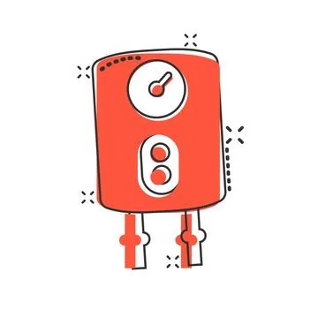 Gas boiler icon in comic style. Heater cartoon vector illustration on isola.. Stock Illustration