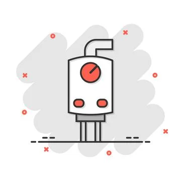 Gas boiler icon in comic style. Heater cartoon vector illustration on isola.. Stock Illustration