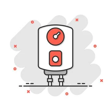 Gas boiler icon in comic style. Heater cartoon vector illustration on isola.. Stock Illustration