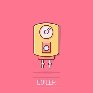 Gas boiler icon in comic style. Heater cartoon vector illustration on isola.. Stock Illustration