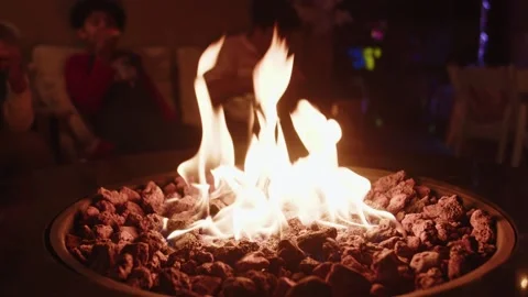 Gas Bonfire Table at Night Stock Footage 168714888