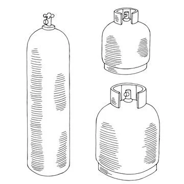 Gas bottle set graphic black white sketch isolated illustration vector Stock Illustration