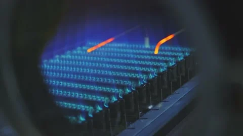 Gas burner in coffee roaster machine Stock Footage 142263969