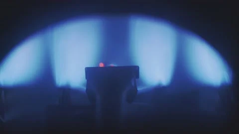 Gas burner flame inside household heat system Stock Footage 140972014
