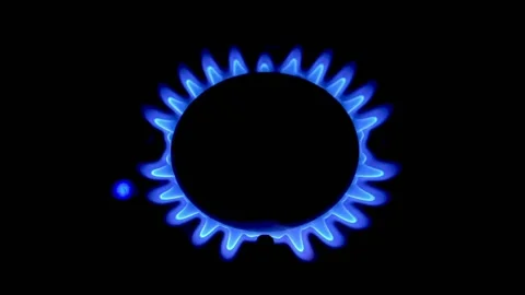 Gas burner on, glowing with blue flame, at night. Natural gas is burning. Stock Footage 195890583