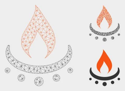 Gas Burner Jet Flame Vector Mesh Network Model and Triangle Mosaic Icon Stock Illustration