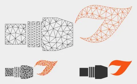 Gas Burner Nozzle Fire Vector Mesh Carcass Model and Triangle Mosaic Icon Illustrazione stock
