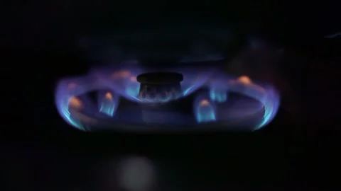 Gas burner producing bright blue flame, Stock Footage 333548959