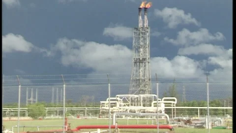 Gas burning off at Shell Seria Crude Oil Terminal, Brunei Darussalam Stock Footage 134353437