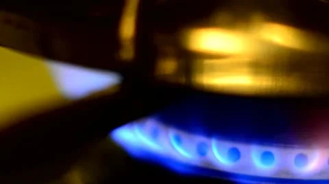 Gas burning on a stove Stock Footage 9801056
