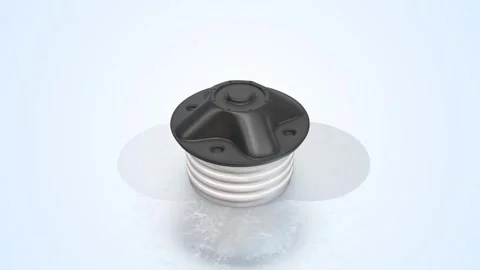 Gas Cap on a Light Reflective Floor. Realistic Plastic Gas Cap 3D Animation. 4K Video stock 299831288