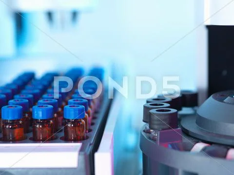 Gas Chromatography Separating Vials Of Complex Compound Mixtures Into Individual