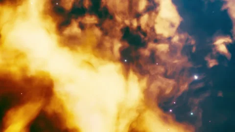 Gas cloud in space. gas nebula orange. fly in interstellar space Stock Footage 305516002