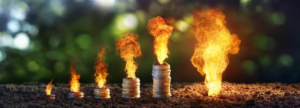 Gas Crisis - Expensive Energy Concept - Coins And Natural Propane Stock Photos