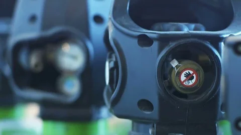 Gas cylinders with gauges rack focus Stock Footage 69165331
