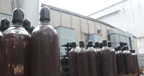 Gas Cylinders - Outside Stock Footage 72193348