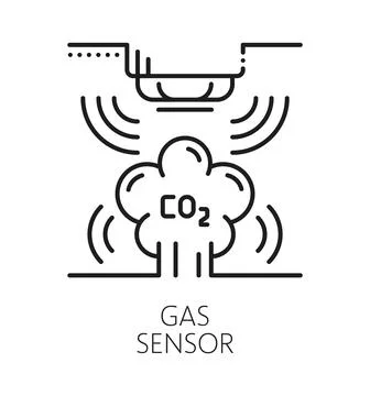 Gas detection smart sensor line icon and sign Stock Illustration