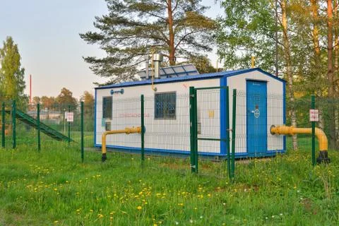 Gas distribution station with the solar battery of the fence Stock Photos