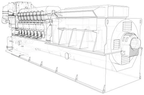 Gas-engine. Gas engine is an internal combustion engine which runs on a gas fuel Illustrazione stock