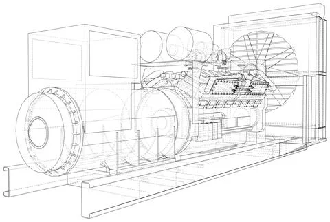 Gas engine is an internal combustion engine which runs on a gas fuel. Wire-frame Illustrazione stock