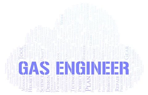 Gas Engineer typography word cloud create with the text only Stock Illustration