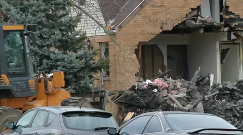 Gas Explosion Clean up Stock Footage 8985377