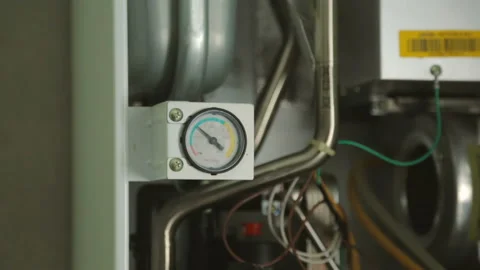 Gas-fire boiler in closeup Stock Footage 87762202