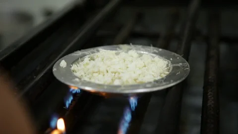 Gas Fire Lighting Making Cheese 스톡 동영상 102177778