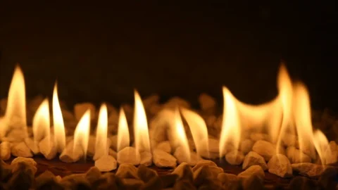 Gas fireplace with burning fire Stock Footage 86989915