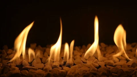 Gas fireplace with burning fire Stock Footage 86989927