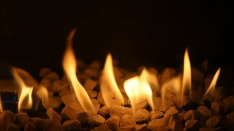 Gas fireplace with burning fire Stock Footage 86989930