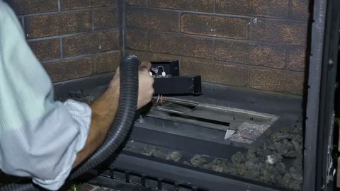 Gas Fireplace Maintenance Deep Cleaning Stock Footage 71228219