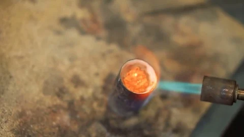 Gas flame flow on the metal in form end of preparation Stock Footage 72965084