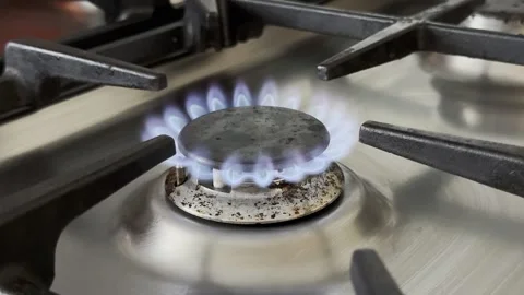 Gas flame on a stove in the kitchen Stock Footage 341292980