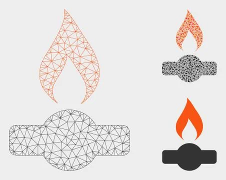Gas Flame Vector Mesh Carcass Model and Triangle Mosaic Icon Illustrazione stock