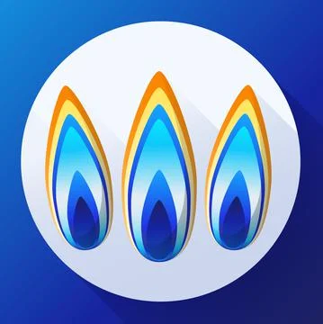 Gas flames vector icon, blue burning natural gas in the flat style. Stock Illustration
