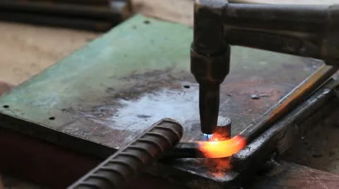 Gas heating cutting metal using torch and bending square bar Stock Footage 12375206