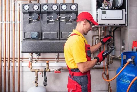 Gas Heating System Regular Check 库存照片